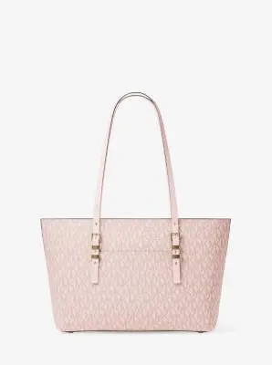MK Borsa tote Quinn media in pelle e stampa logo - Rosa - Michael Kors miniatura 3