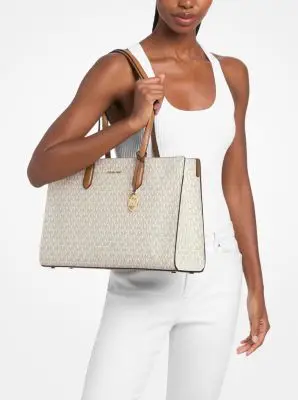 MK Borsa tote Scarlett media con logo - Naturale - Michael Kors miniatura 2