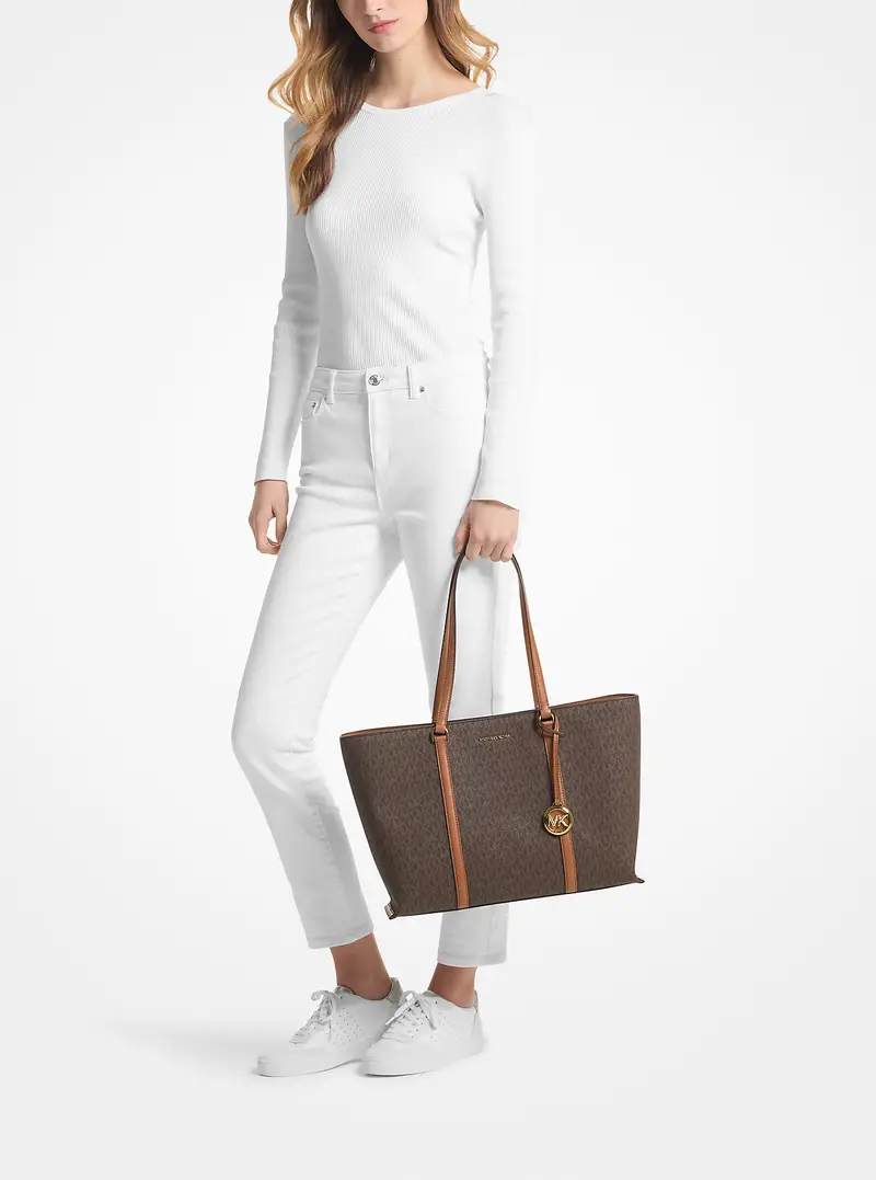 MK Borsa tote Temple grande con stampa logo - Marrone - Michael Kors miniatura 3