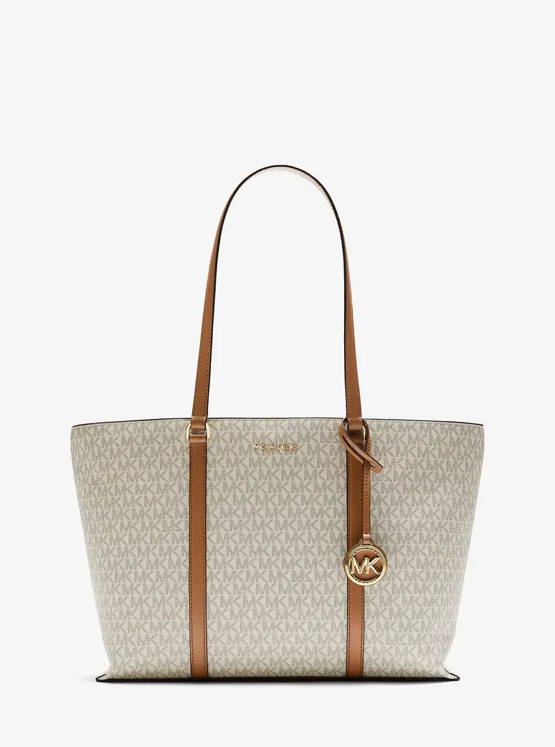MK Borsa tote Temple grande con stampa logo - Naturale - Michael Kors