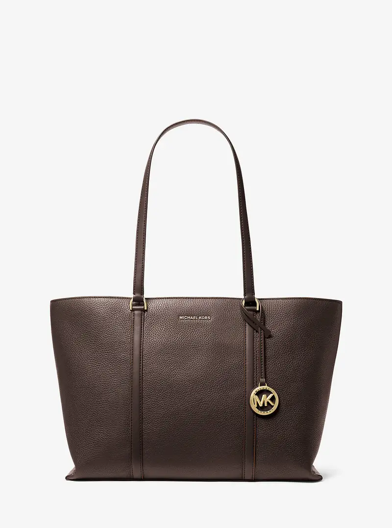 MK Borsa tote Temple grande in pelle martellata - Marrone - Michael Kors
