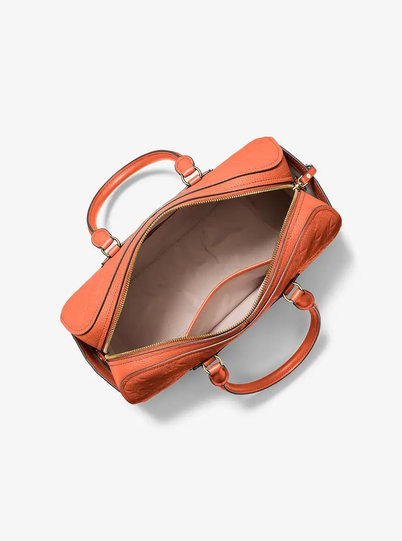 MK Borsone Jet Set Travel medio in pelle con logo goffrato e tracolla - Arancio - Michael Kors miniatura 3