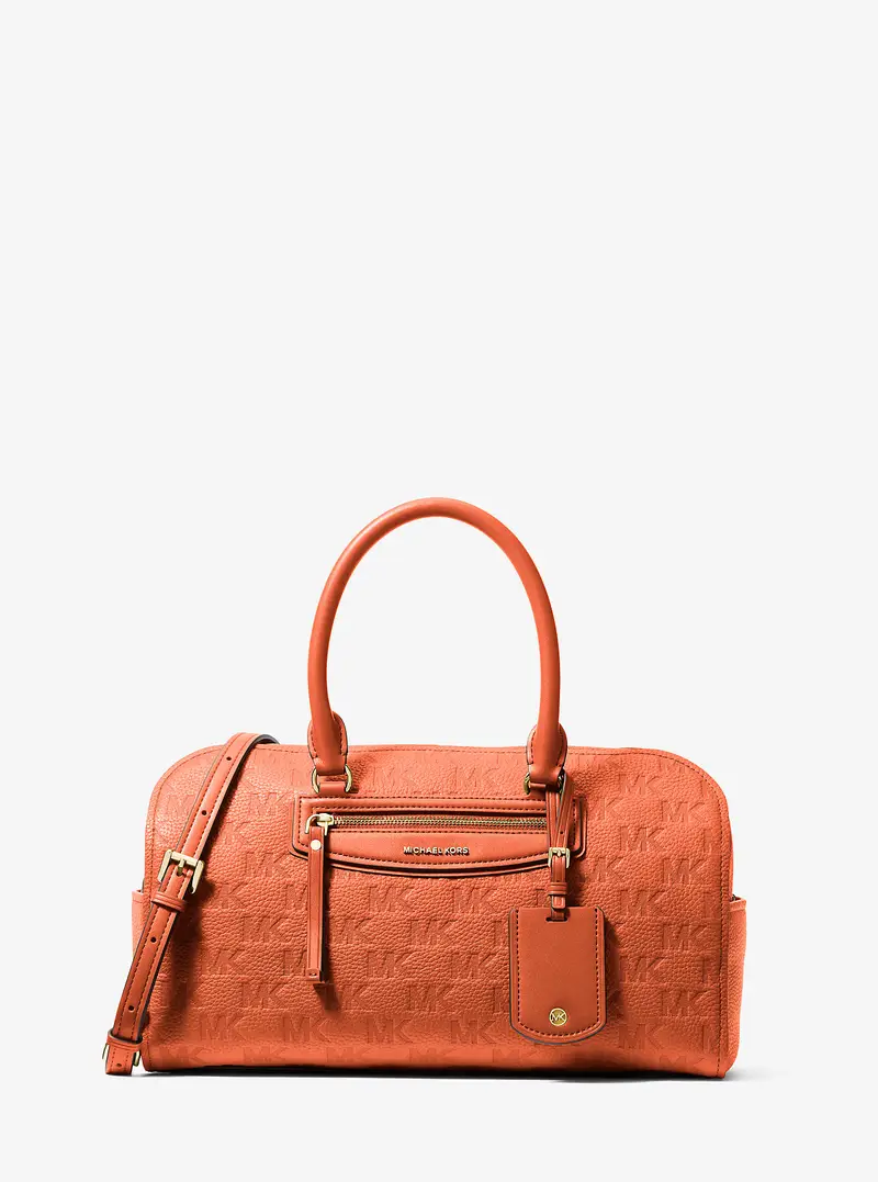 MK Borsone Jet Set Travel medio in pelle con logo goffrato e tracolla - Arancio - Michael Kors