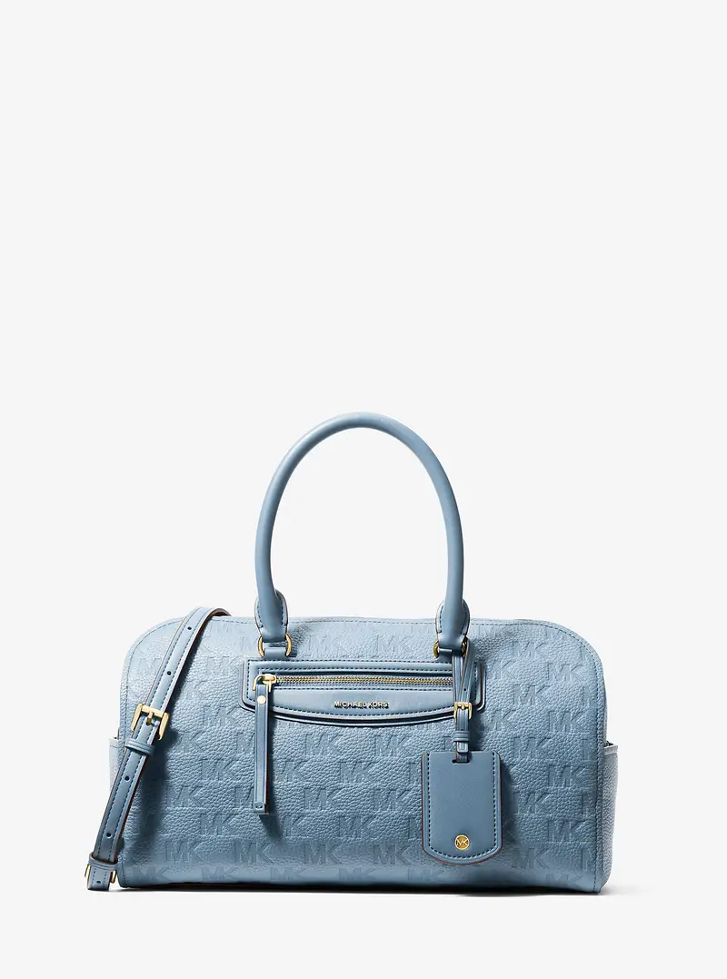 MK Borsone Jet Set Travel medio in pelle con logo goffrato e tracolla - Blu - Michael Kors