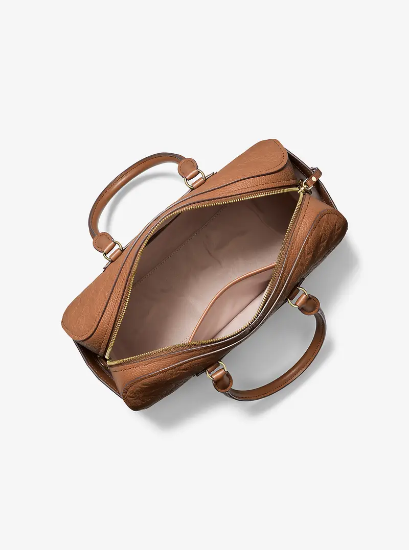 MK Borsone Jet Set Travel medio in pelle con logo goffrato e tracolla - Marrone - Michael Kors miniatura 3