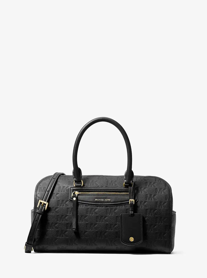 MK Borsone Jet Set Travel medio in pelle con logo goffrato e tracolla - Nero - Michael Kors
