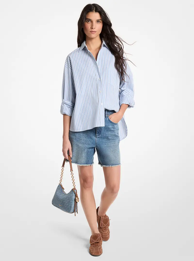 MK Camicia a righe in misto cotone stretch - Blu - Michael Kors miniatura 2
