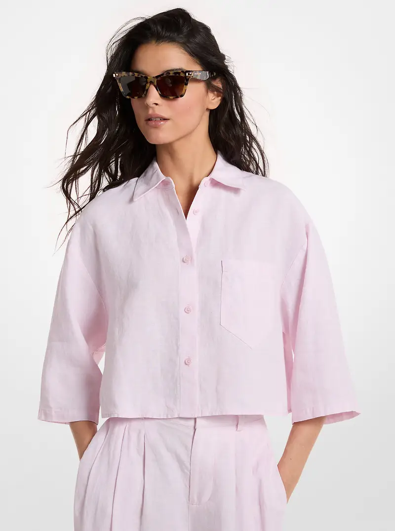 MK Camicia cropped in lino - Rosa - Michael Kors miniatura 2