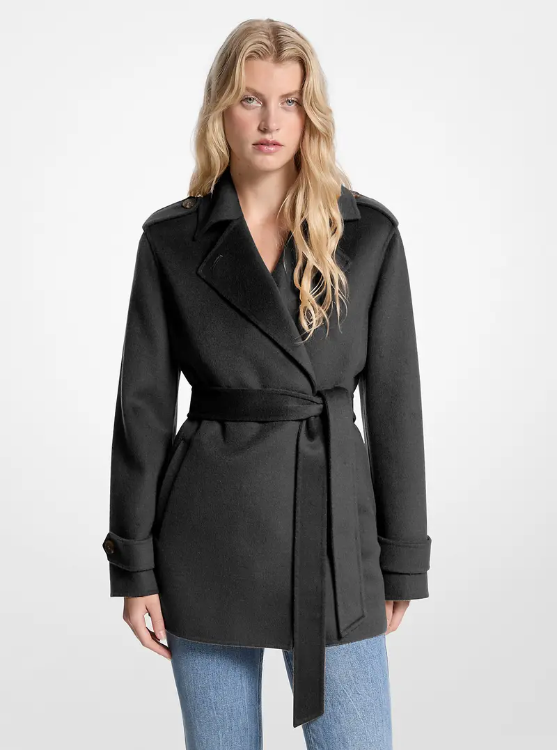 MK Cappotto a vestaglia in misto lana con cintura - Nero - Michael Kors miniatura 2