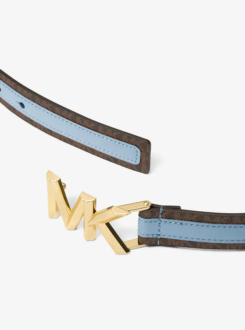 MK Cintura in pelle con stampa logo - Blu - Michael Kors miniatura 2