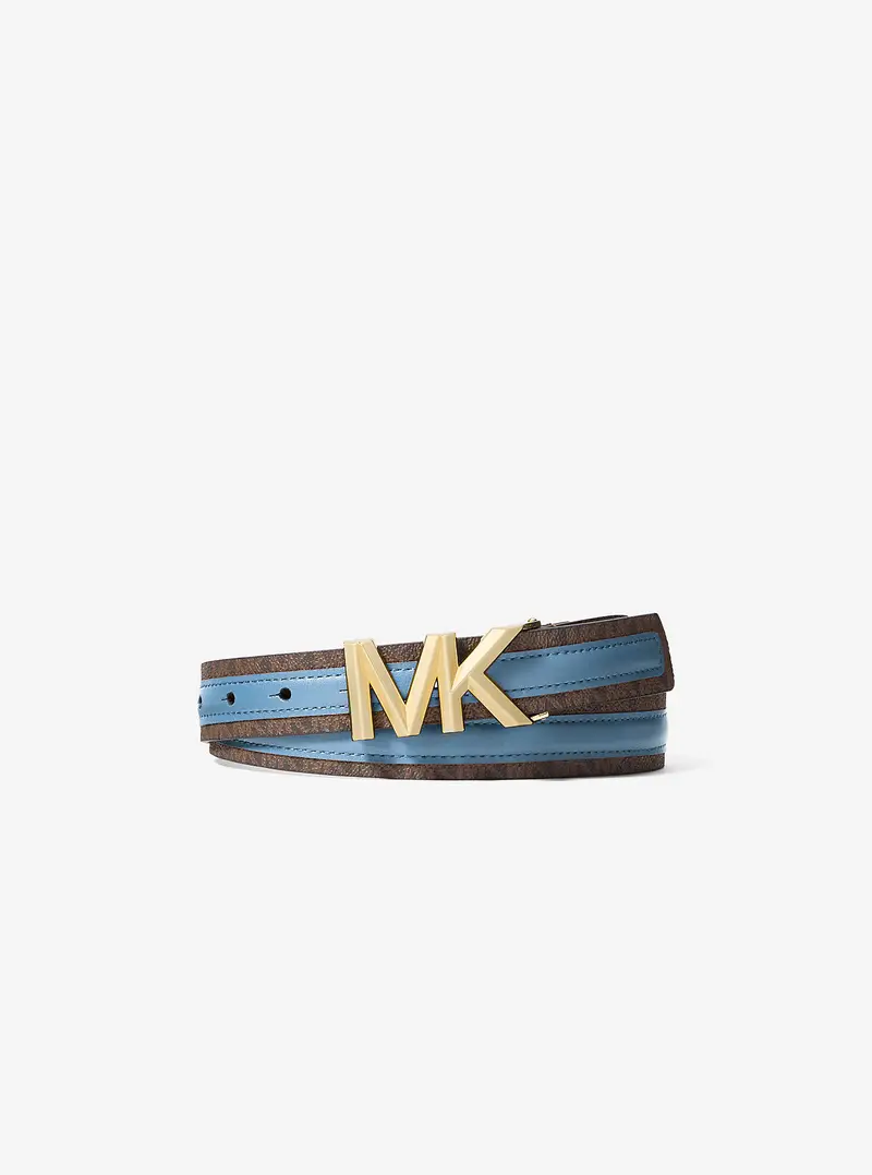 MK Cintura in pelle con stampa logo - Blu - Michael Kors
