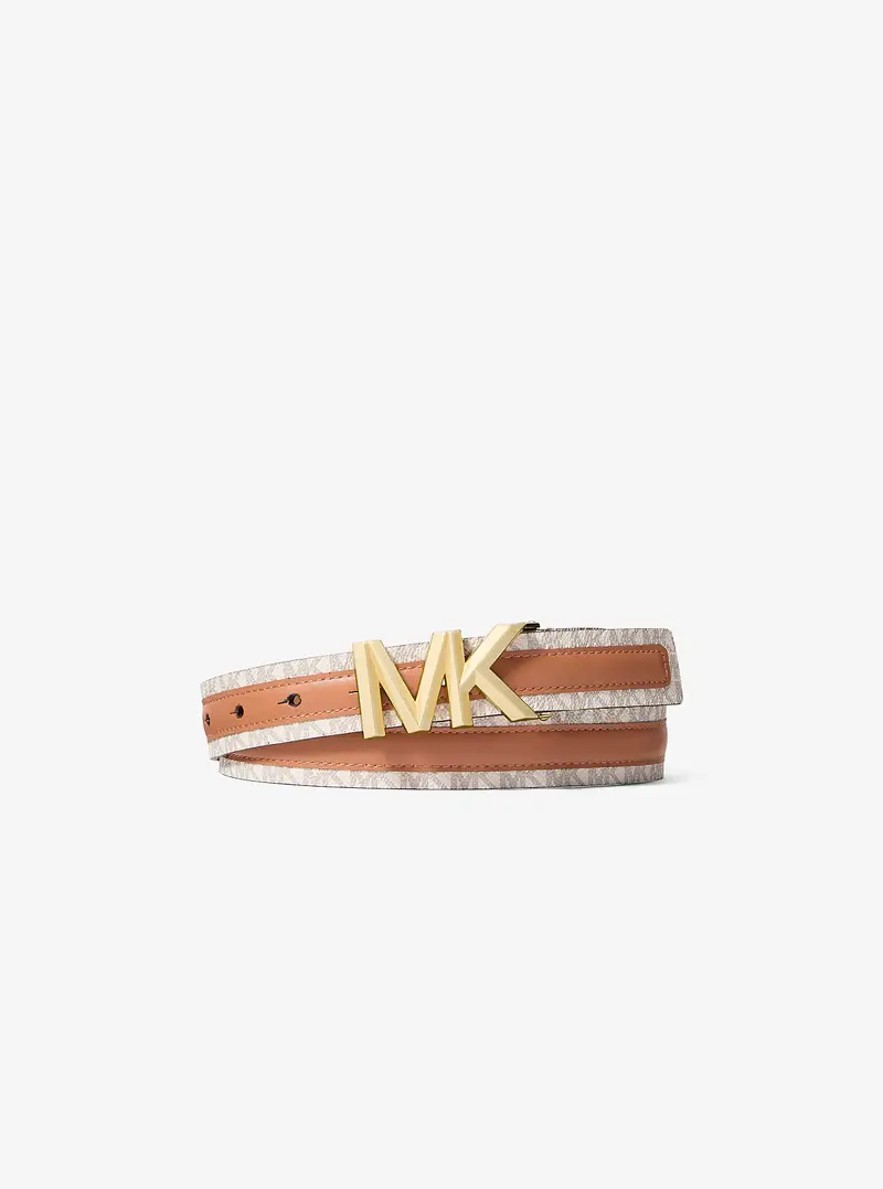 MK Cintura in pelle con stampa logo - Marrone - Michael Kors