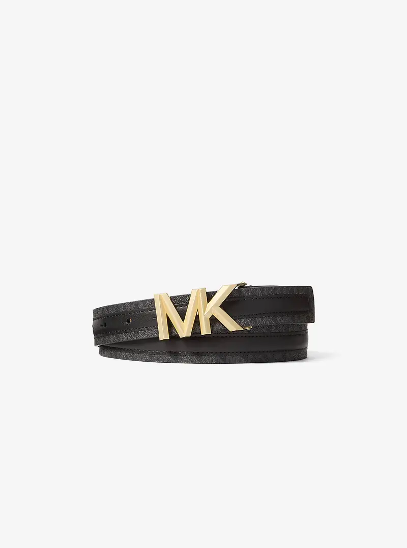 MK Cintura in pelle con stampa logo - Nero - Michael Kors