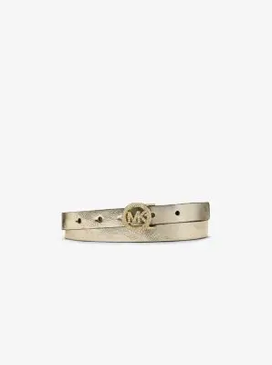 MK Cintura in pelle metallizzata con logo e pavé - Oro - Michael Kors miniatura 2