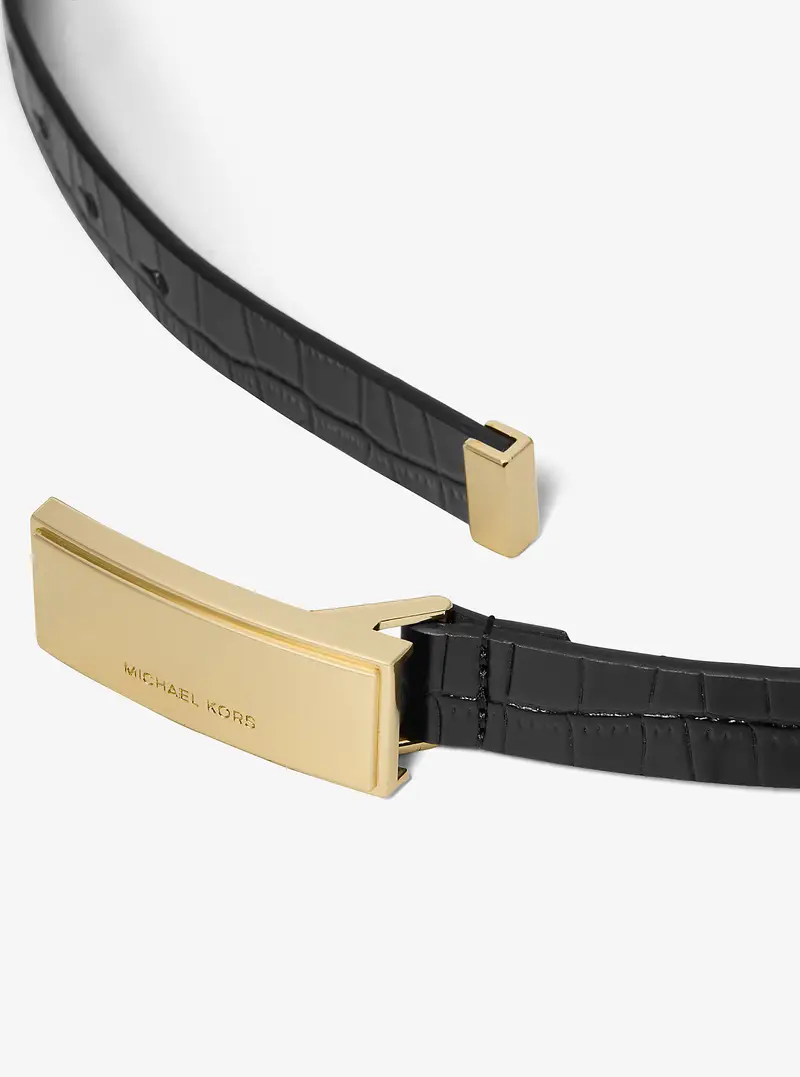 MK Cintura in pelle stampa coccodrillo con placca - Nero - Michael Kors miniatura 2