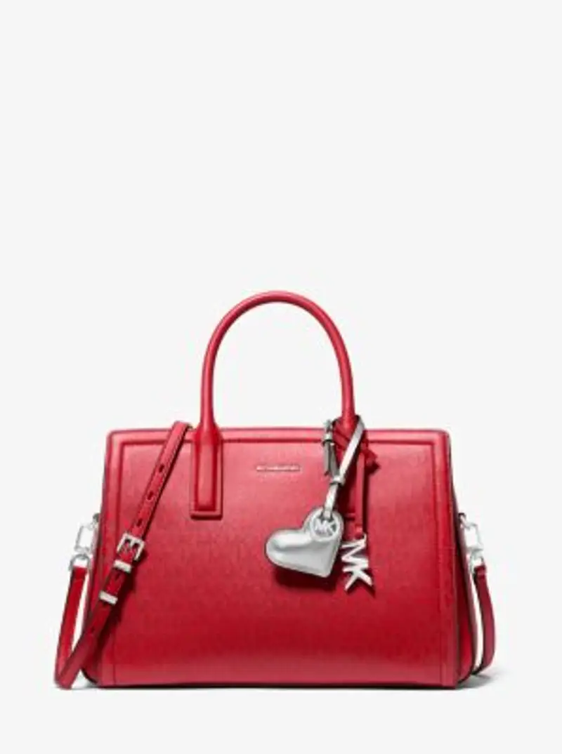 MK Ciondolo da borsa in pelle metallizzata a forma di cuore - Argento - Michael Kors miniatura 2