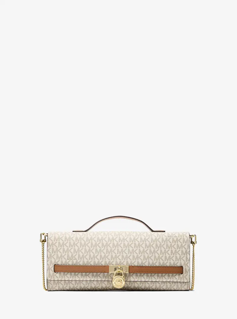MK Clutch Hamilton Moderne media con stampa logo - Naturale - Michael Kors