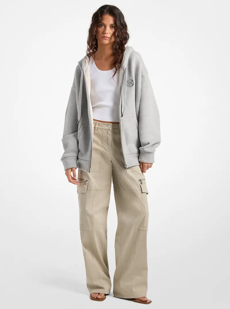 MK Felpa oversize in cotone foderato in pile con cappuccio - Grigio - Michael Kors miniatura 2