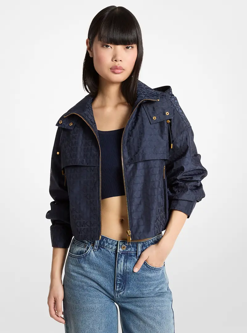 MK Giacca cropped con cappuccio e logo jacquard - Blu - Michael Kors miniatura 2