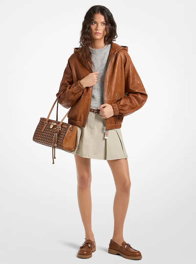 MK Giacca in pelle testurizzata con cappuccio - Marrone - Michael Kors miniatura 2