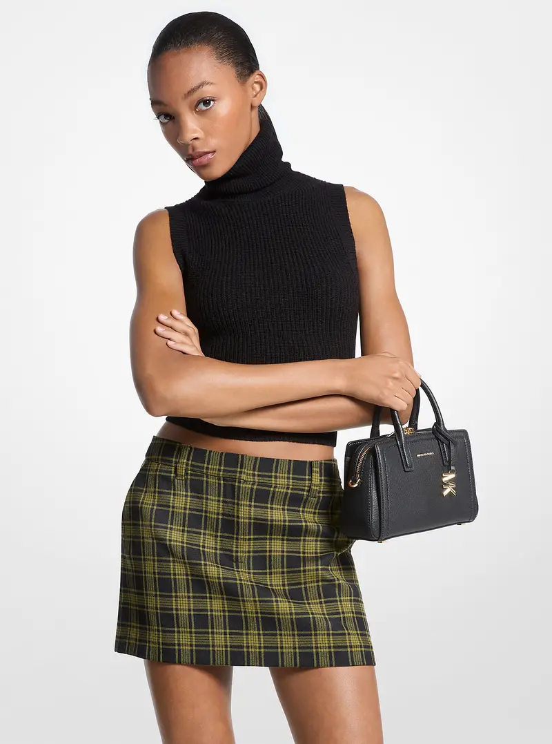 MK Gonna in lana stretch con stampa a quadri - Verde - Michael Kors