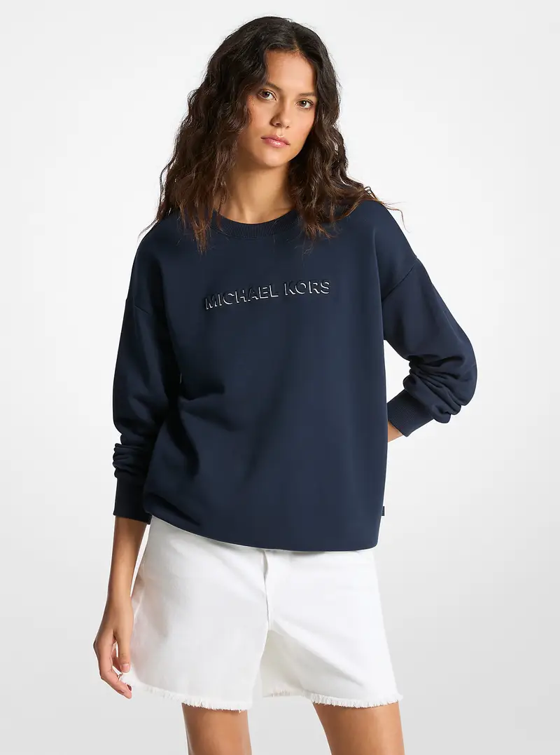 MK Maglione in cotone con logo in rilievo - Blu - Michael Kors