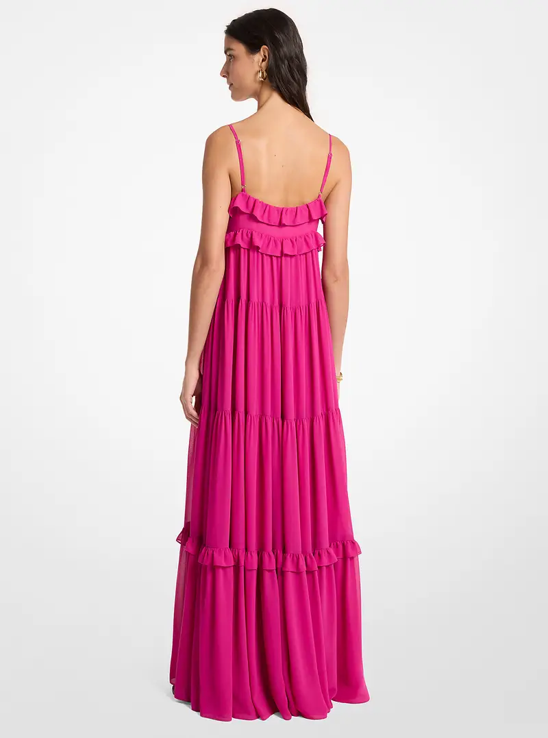 MK Maxi abito in georgette a balze - Rosa - Michael Kors miniatura 2