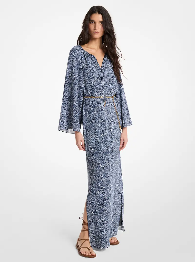 MK Maxi abito in georgette con stampa floreale - Blu - Michael Kors miniatura 2