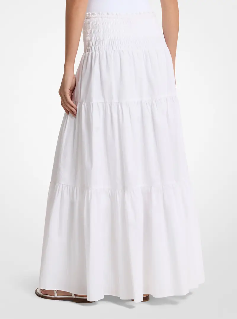 MK Maxi gonna a balze in popeline di cotone arricciato - Bianco - Michael Kors miniatura 2