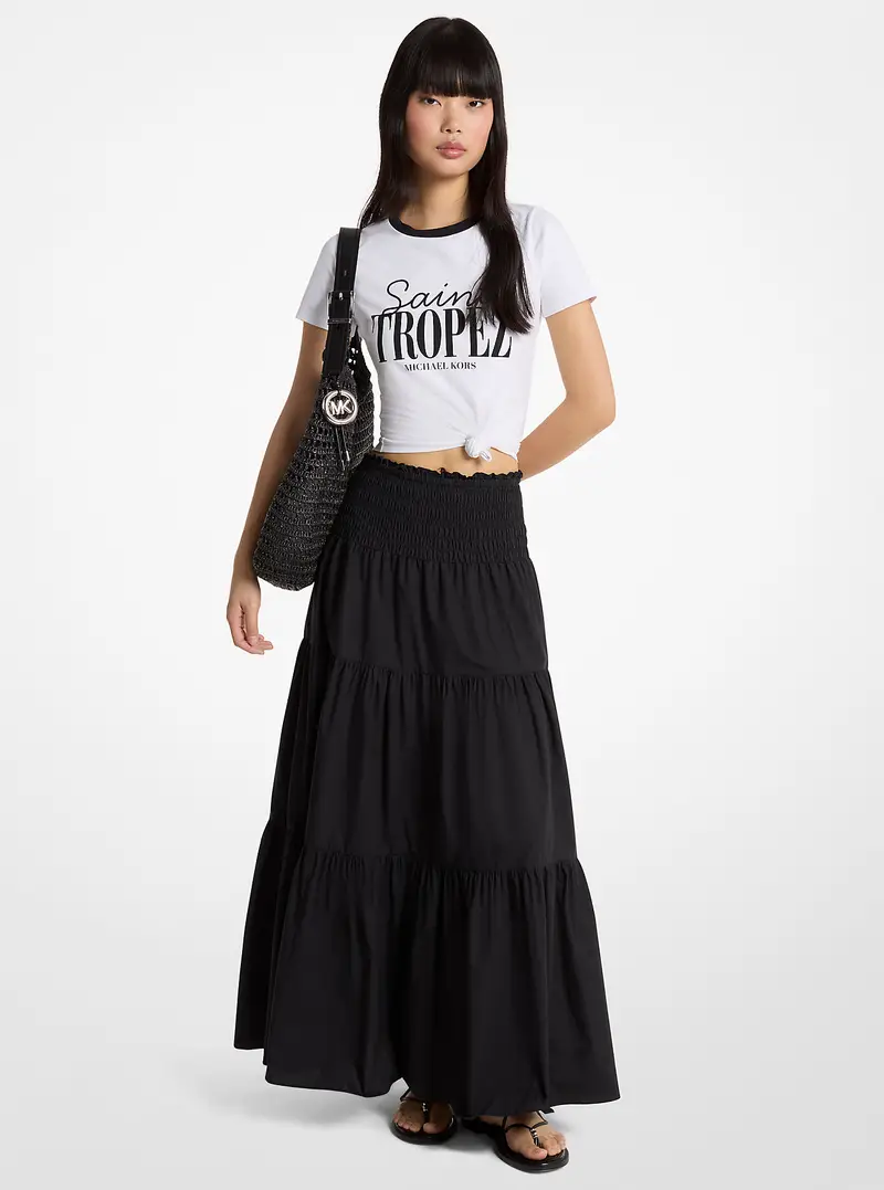 MK Maxi gonna a balze in popeline di cotone arricciato - Nero - Michael Kors