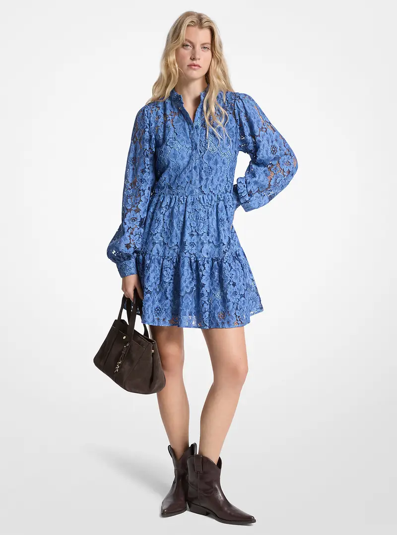 MK Miniabito a balze in misto cotone e pizzo floreale - Blu - Michael Kors