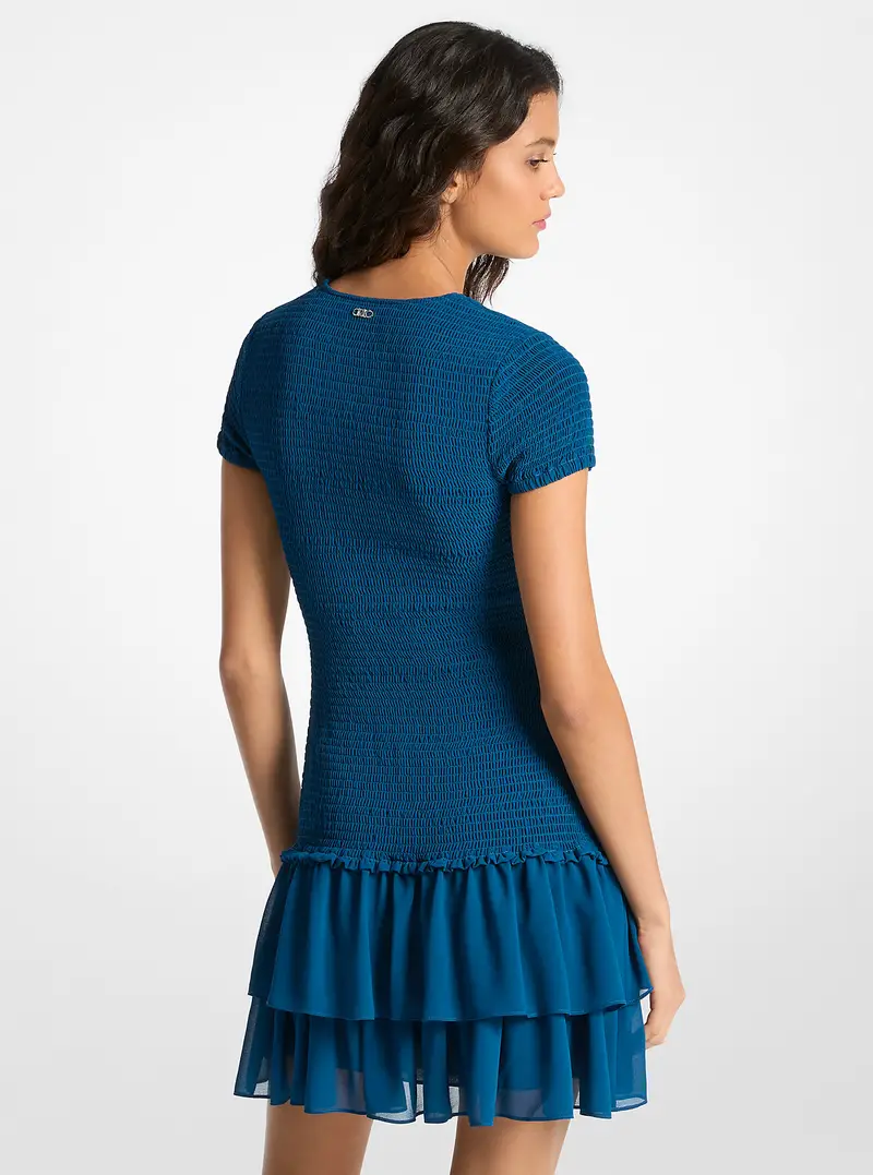 MK Miniabito in georgette con arricciature e volant - Blu - Michael Kors miniatura 2