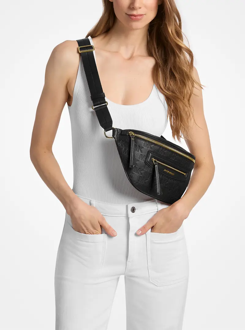 MK Monospalla Jet Set Travel medio in pelle con logo goffrato - Nero - Michael Kors miniatura 3