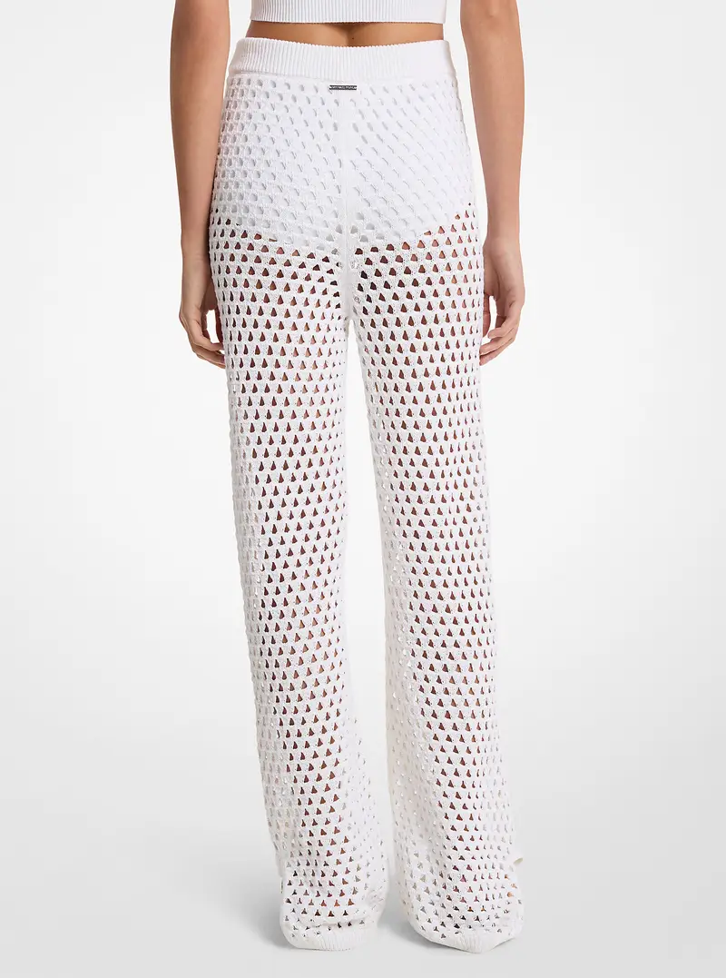 MK Pantalone svasato in cotone stretch a maglia aperta - Bianco - Michael Kors miniatura 2