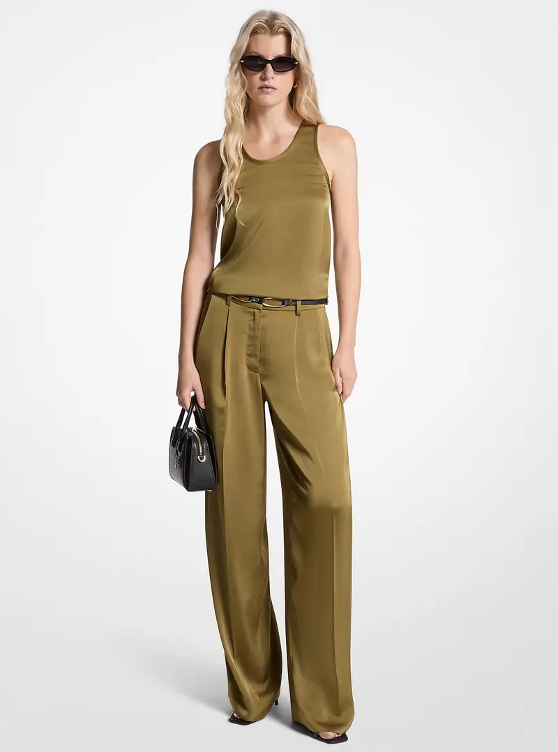 MK Pantaloni a gamba ampia in raso fluido - Verde - Michael Kors