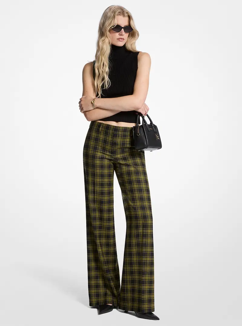MK Pantaloni in lana stretch con stampa a quadri - Verde - Michael Kors
