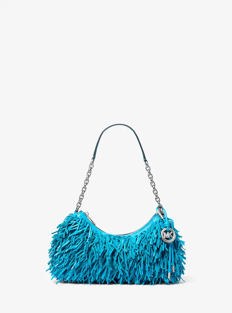 MK Pochette Nolita media in pelle con frange - Blu - Michael Kors