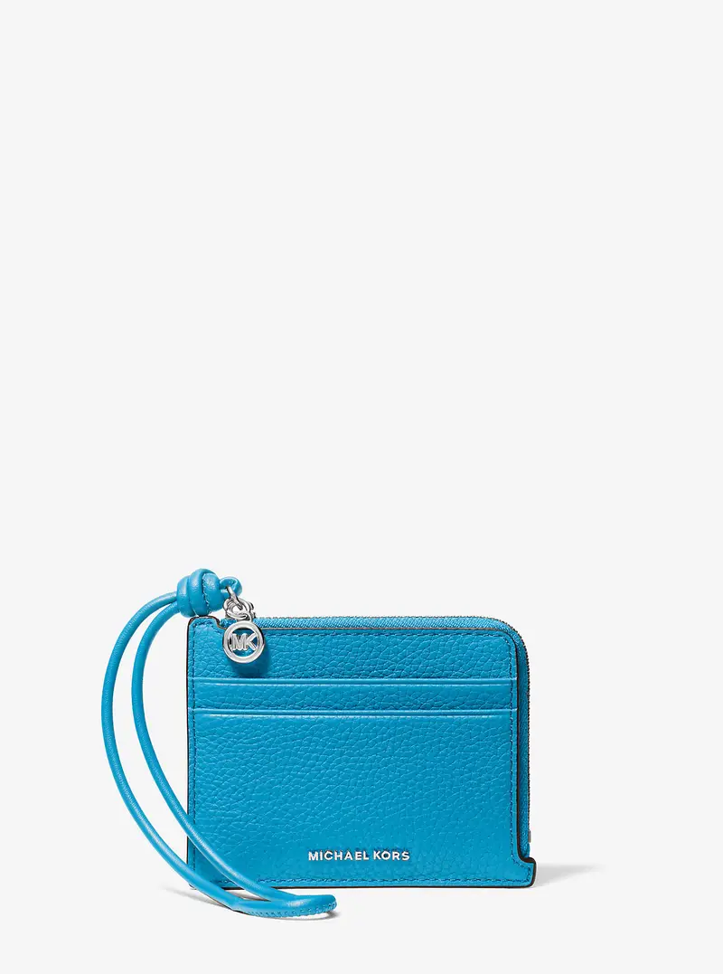 MK Porta carte di credito con cinturino da polso Jet Set piccolo in pelle martellata - Blu - Michael Kors
