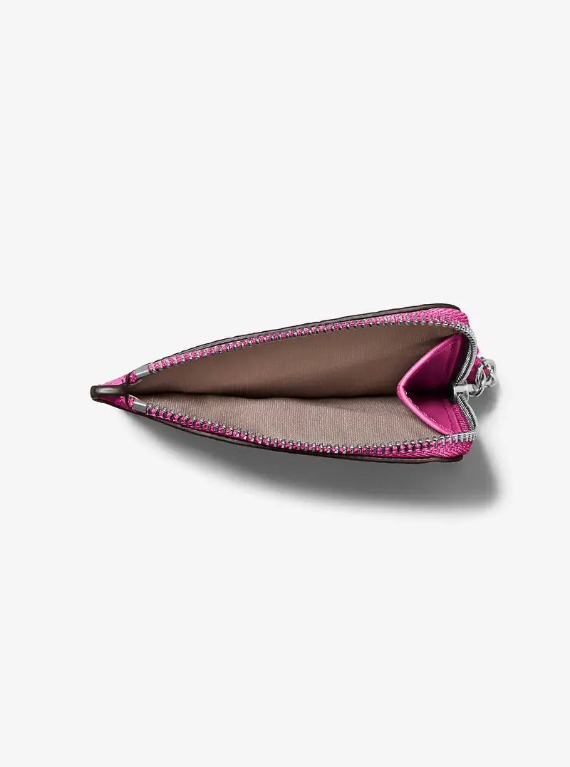 MK Porta carte di credito con cinturino da polso Jet Set piccolo in pelle martellata - Rosa - Michael Kors miniatura 3