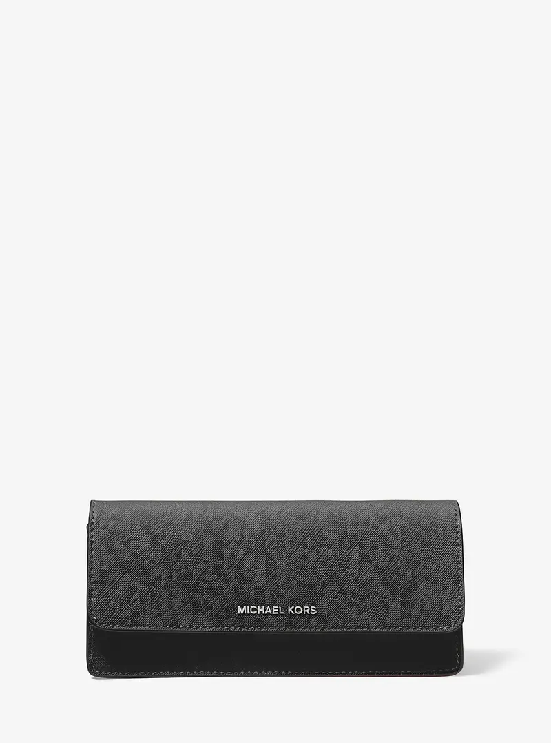 MK Portafoglio Jet Set grande in pelle Saffiano con chiusura a scatto - Nero - Michael Kors