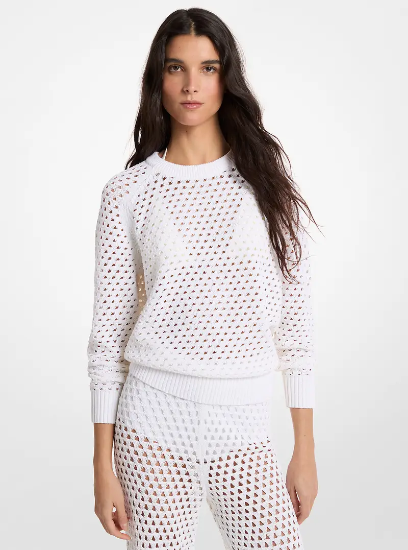 MK Pullover in cotone stretch a maglia aperta - Bianco - Michael Kors miniatura 2