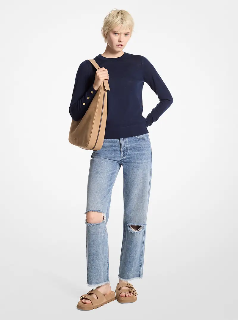 MK Pullover in lana merino - Blu - Michael Kors