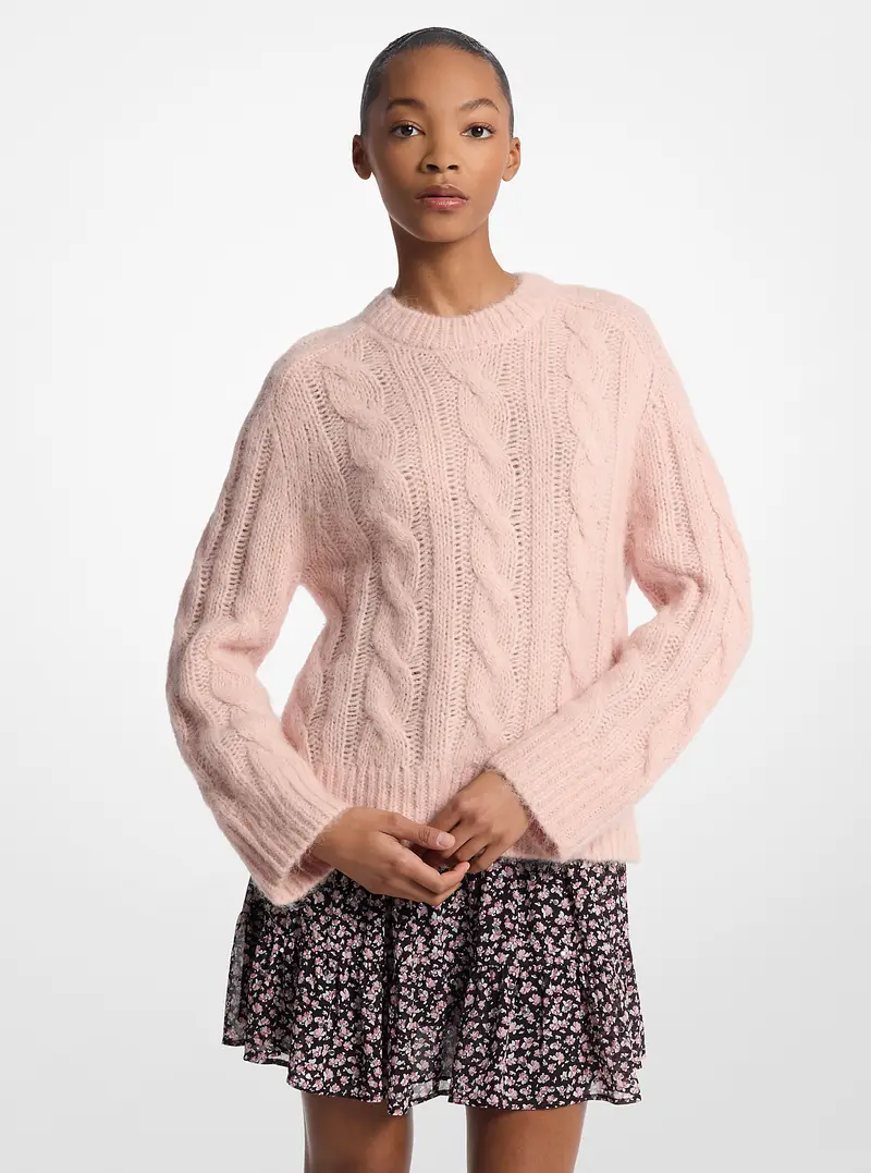 MK Pullover in misto alpaca e nylon a trecce - Rosa - Michael Kors