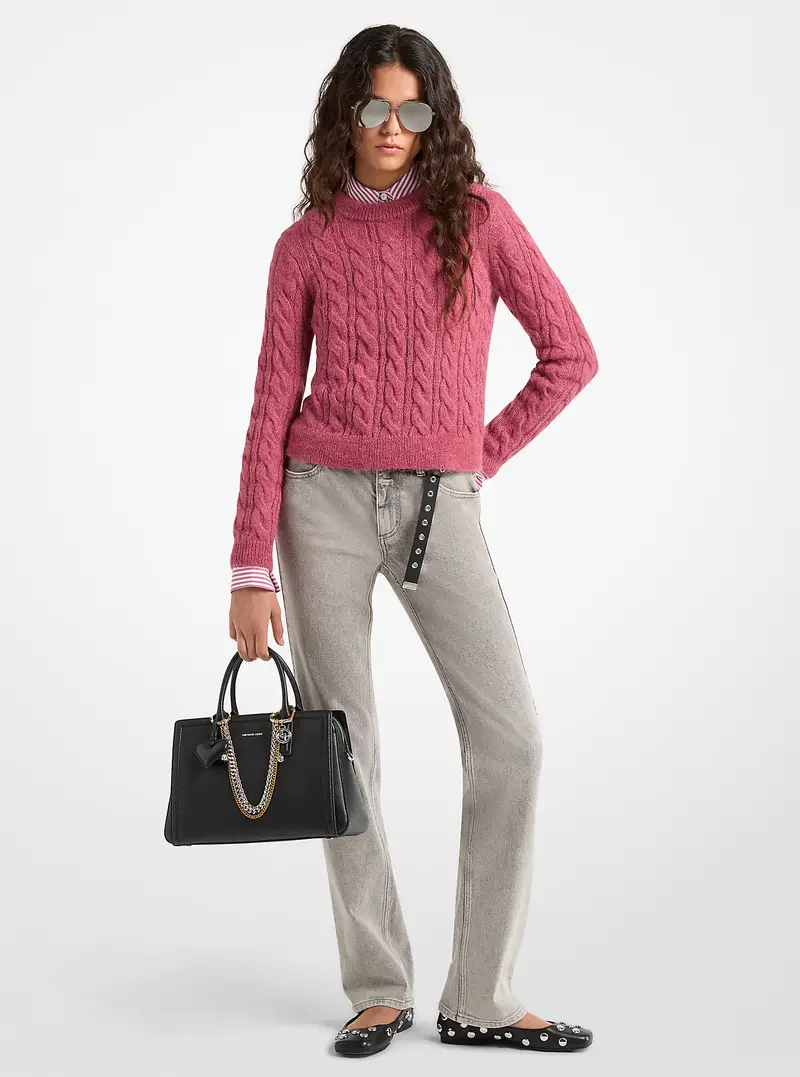 MK Pullover in misto alpaca e nylon a trecce - Rosso - Michael Kors miniatura 2