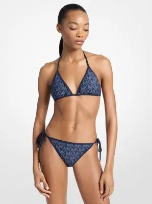 MK Reggiseno bikini a triangolo reversibile con logo - Blu - Michael Kors miniatura 2