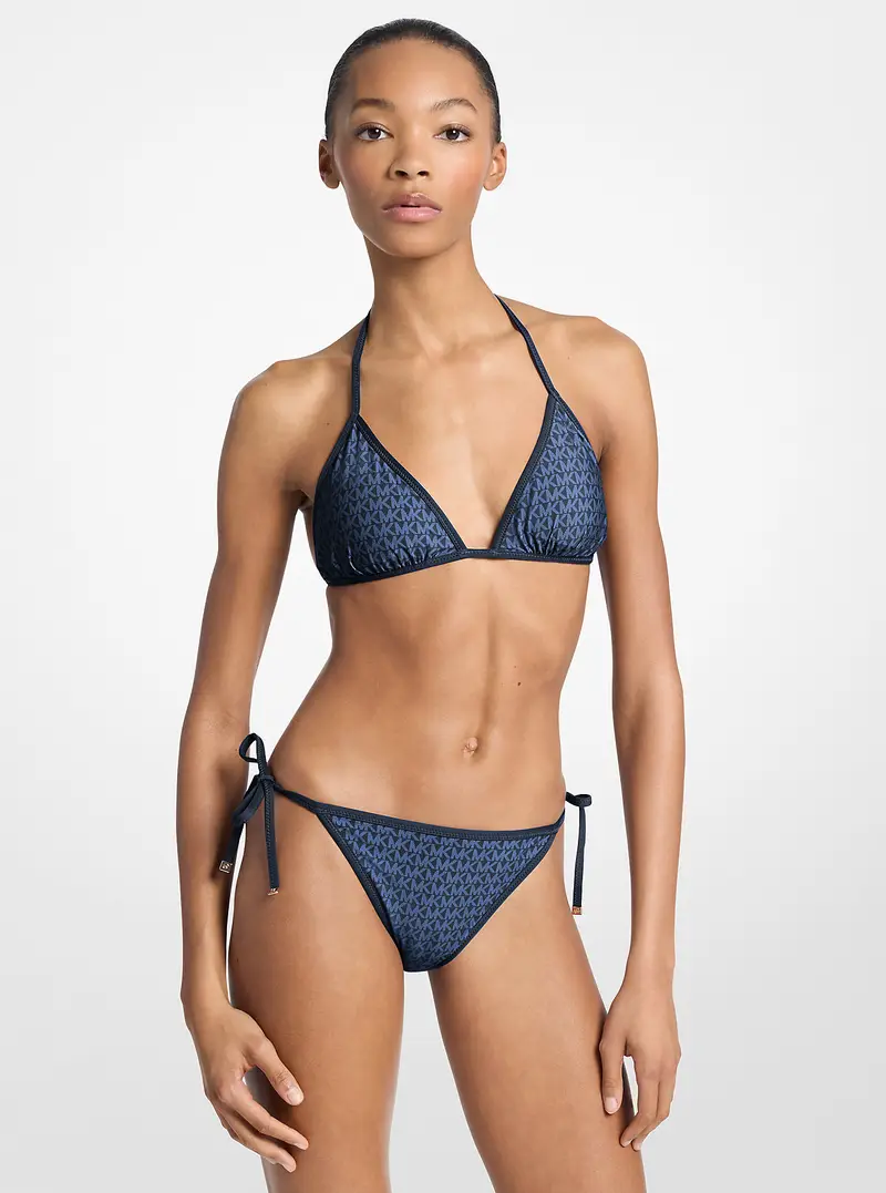 MK Reggiseno bikini a triangolo reversibile con logo - Blu - Michael Kors miniatura 3