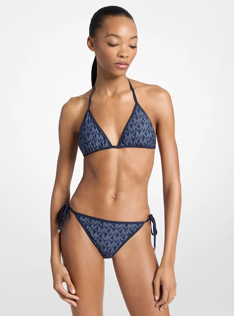 MK Reggiseno bikini a triangolo reversibile con logo - Blu - Michael Kors
