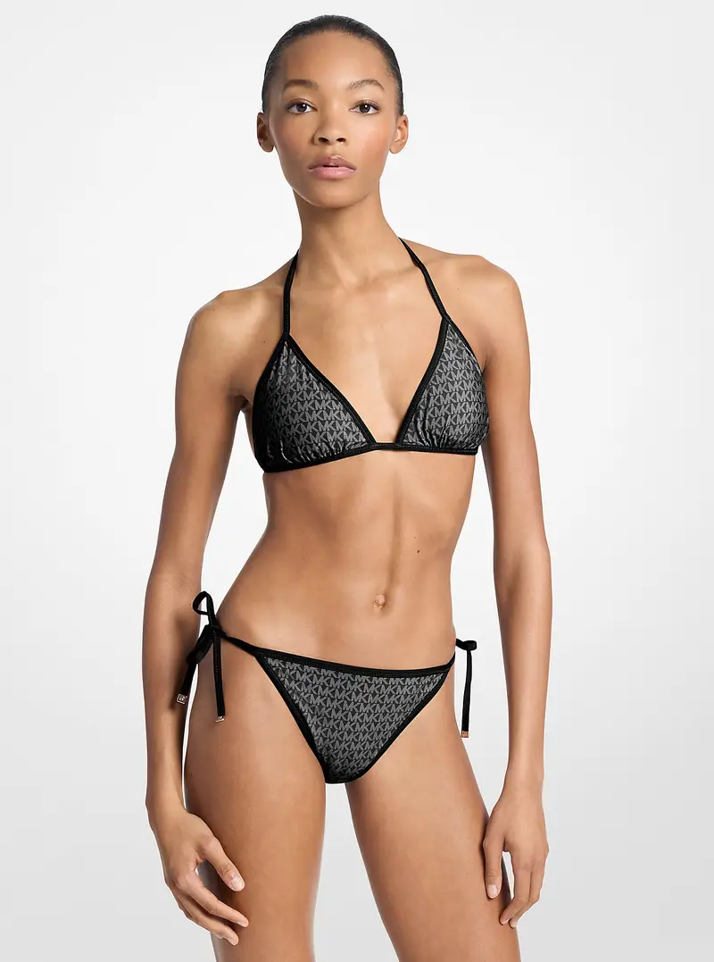 MK Reggiseno bikini a triangolo reversibile con logo - Nero - Michael Kors miniatura 3