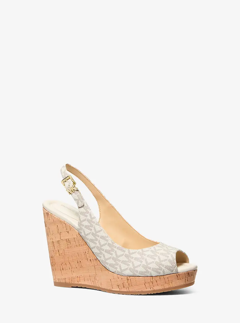 MK Sandalo Rosie con zeppa e stampa logo - Naturale - Michael Kors miniatura 3