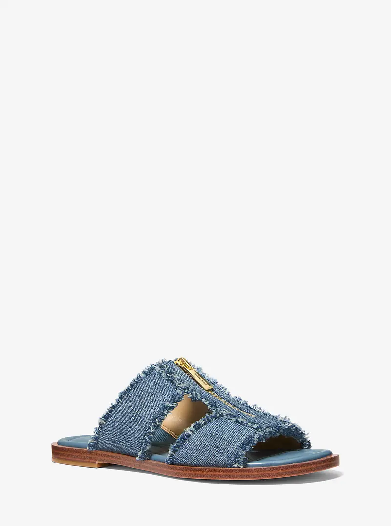 MK Sandalo slide Berkley in denim sfrangiato - Bianco - Michael Kors